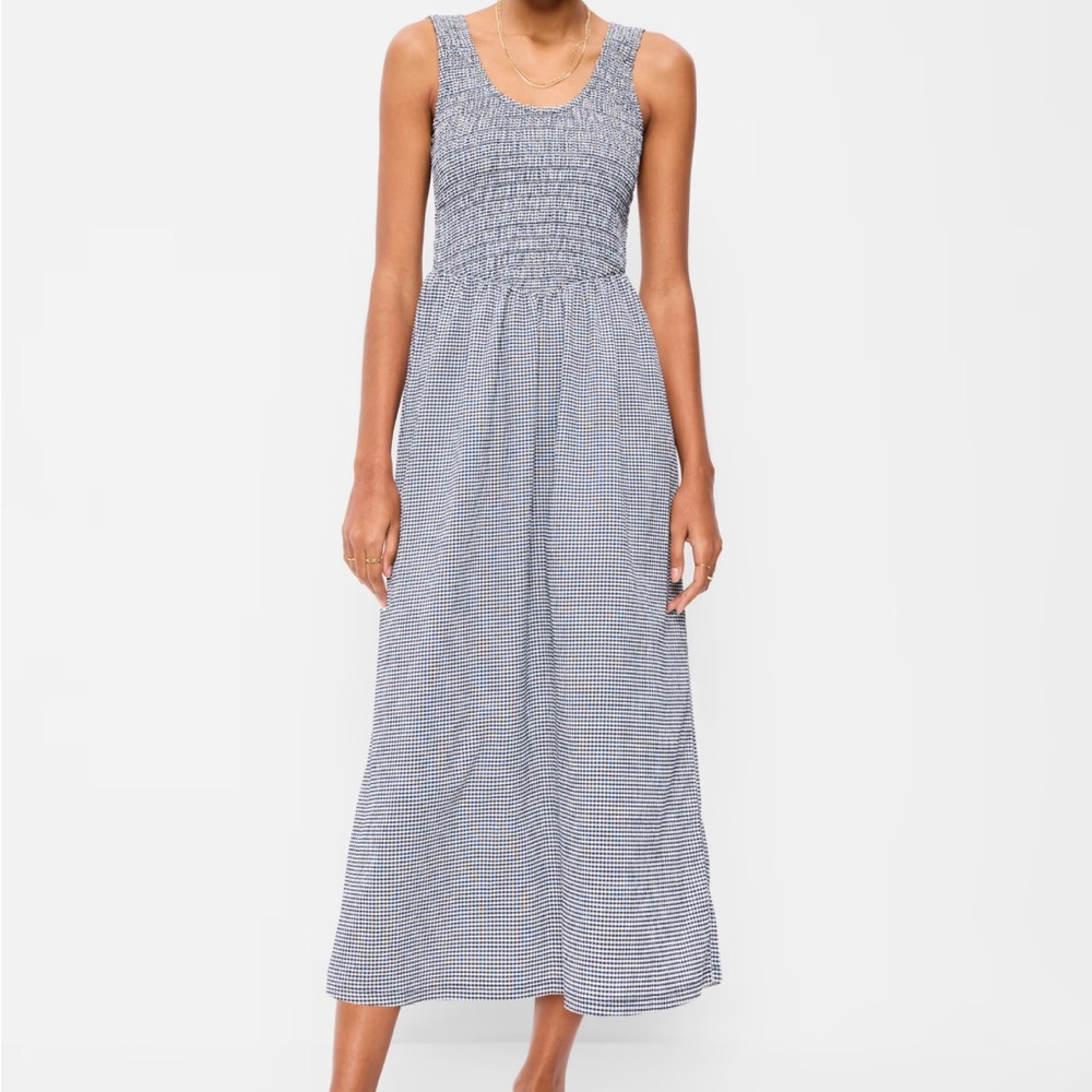 Smocked Blue Gingham Maxi Dress